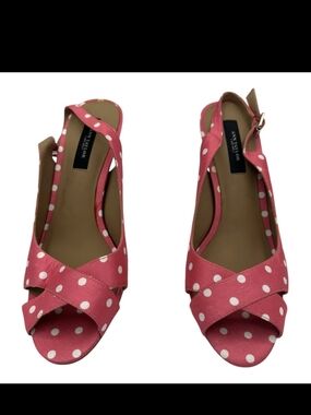 Pink Polka Dot Open Toe Sling Back Heels Pin Up Girl Rockabilly Vibes 9.5